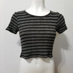 Leith top Small Breton striped cropped ribbed knit short sleeve stretch crop